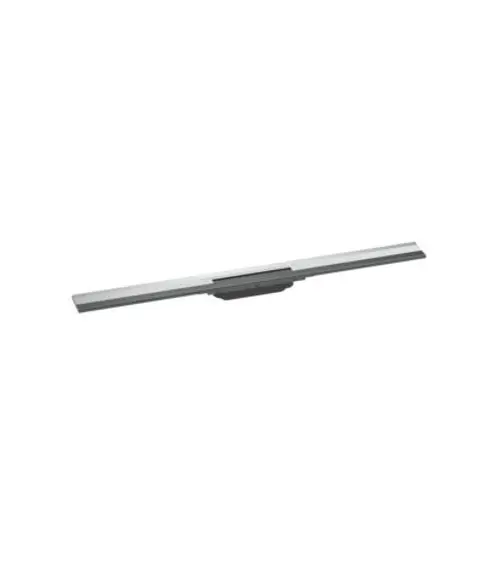 Hansgrohe Duschrinne in Chrom-Optik mit schmalem Design, geeignet für Wandmontage und anpassbar in der Länge, dargestellt auf weißem Hintergrund.